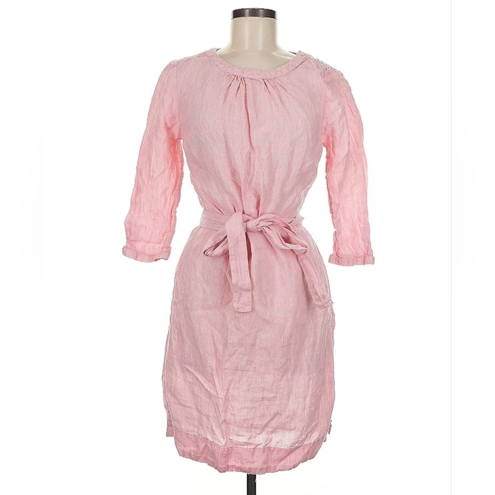 Boden UK 10R/US6R Pink Linen Dress w/Belt